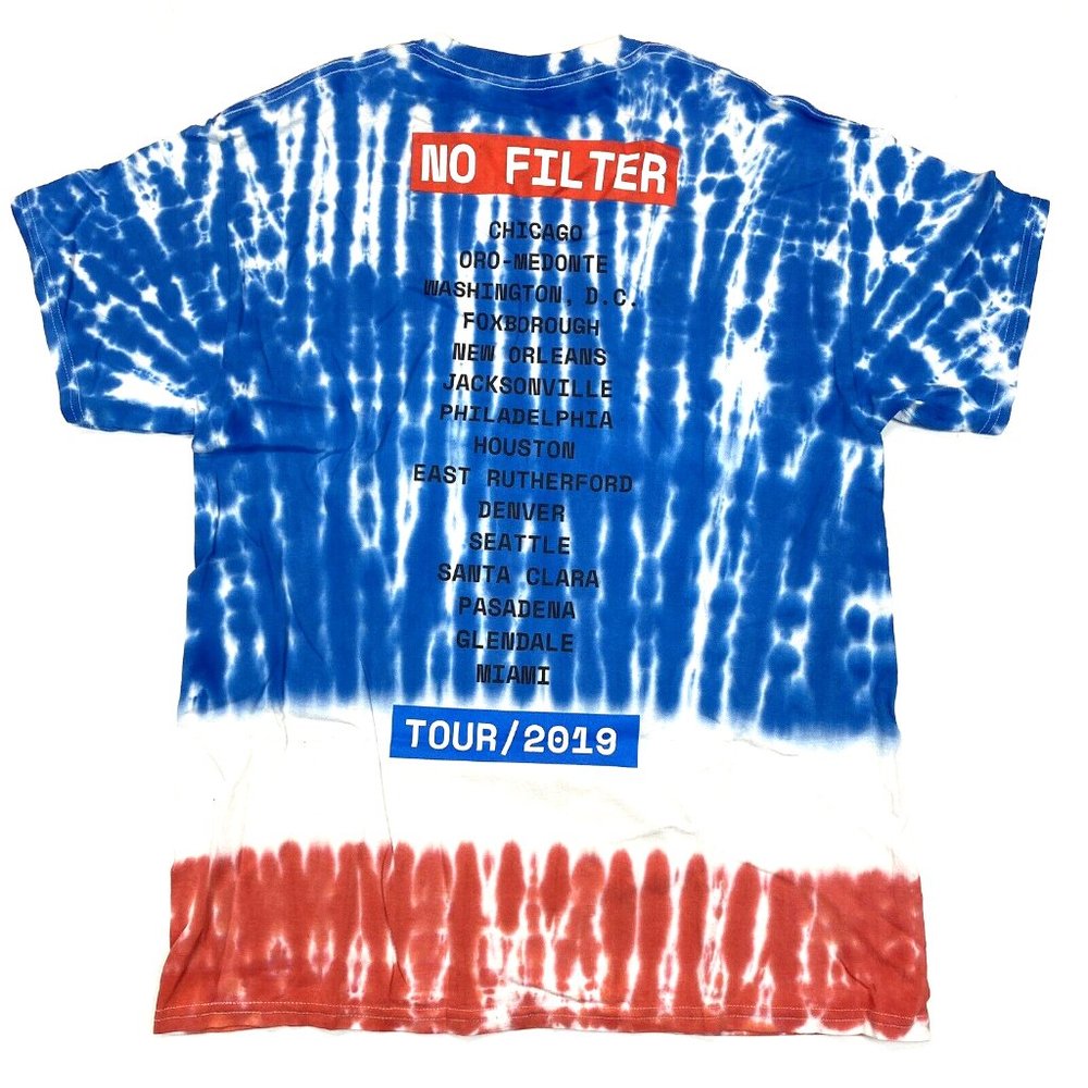 The Rolling Stones 2019 No Filter Tour Itinerary Tee -Tie Dye Blue & Red - L - Picture 4 of 7